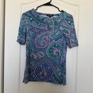 Lauren Ralph Lauren Paisley Print Blue Multi Color  Pullover Shirt Artsy Vtg Sm